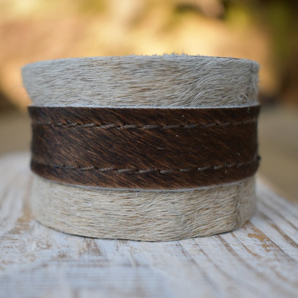 Two Tone Hair on Hide Leather Cuff